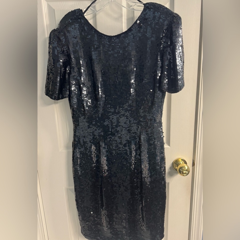 Joan Leslie Evenings Size 6 Vintage Black sequin dress Silk Shell